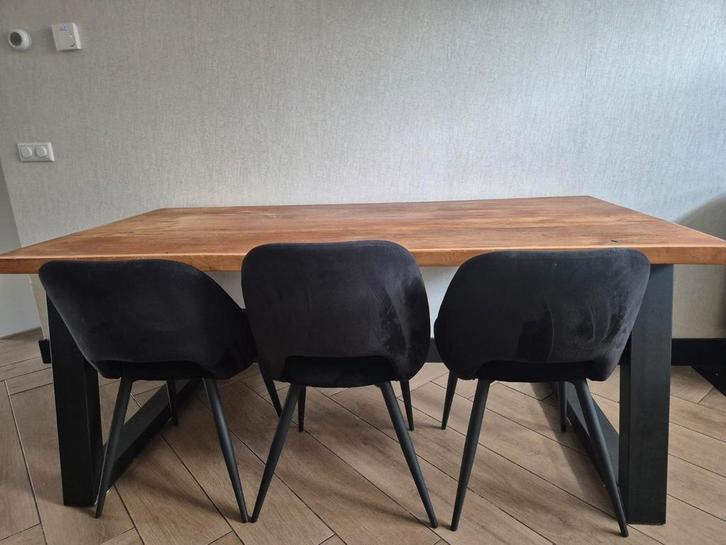 Avignon eetkamerstoelen van Kwantum, Huis en Inrichting, Stoelen, Zo goed als nieuw, Drie, Metaal, Stof, Zwart, Ophalen