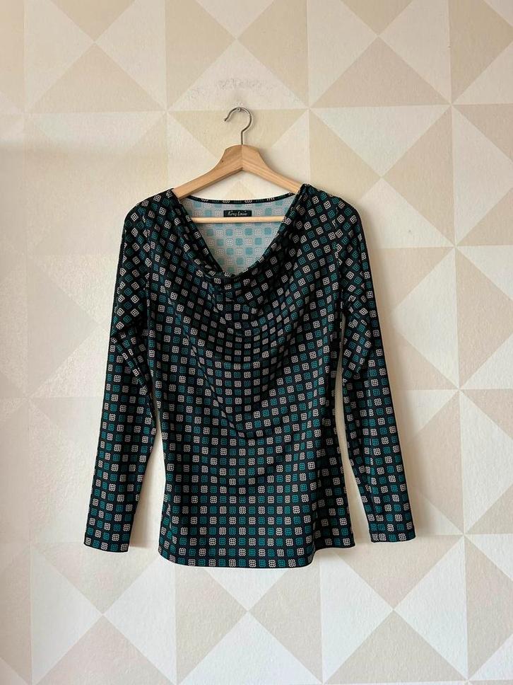 King Louie Waterfall Top zwart blauw M/38 zgan, Kleding | Dames, Tops, Zo goed als nieuw, Maat 38/40 (M), Zwart, Lange mouw, Ophalen of Verzenden