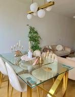 Eettafel van glas met gouden poten, Glas, Vijf personen of meer, Rechthoekig, 50 tot 100 cm