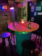 Statafel van Olievat & Houten Blad, Huis en Inrichting, Tafels | Statafels, Ophalen of Verzenden, Zo goed als nieuw