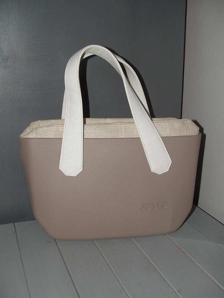 Justo Ju'sto tas damestas bag bruin met ecru glitter voering, Ophalen of Verzenden, Zo goed als nieuw, Bruin, Handtas