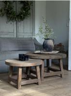 Stoere RONDE SALONTAFELS * oud,sober,hout* Huisje Sfeer, Huis en Inrichting, Tafels | Salontafels, 50 tot 100 cm, Rond, Nieuw