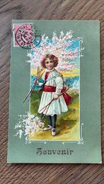 Herinnering..Reliëf.Mooi gekleed meisje met bloesem. 1907, Ophalen of Verzenden, Voor 1920, Gelopen, Feest(dag)