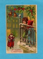 Oude kerstkaart/reliéf M426 - kinderen op balkon zien Santa, Verzenden, Voor 1920, Ongelopen, Kinderen