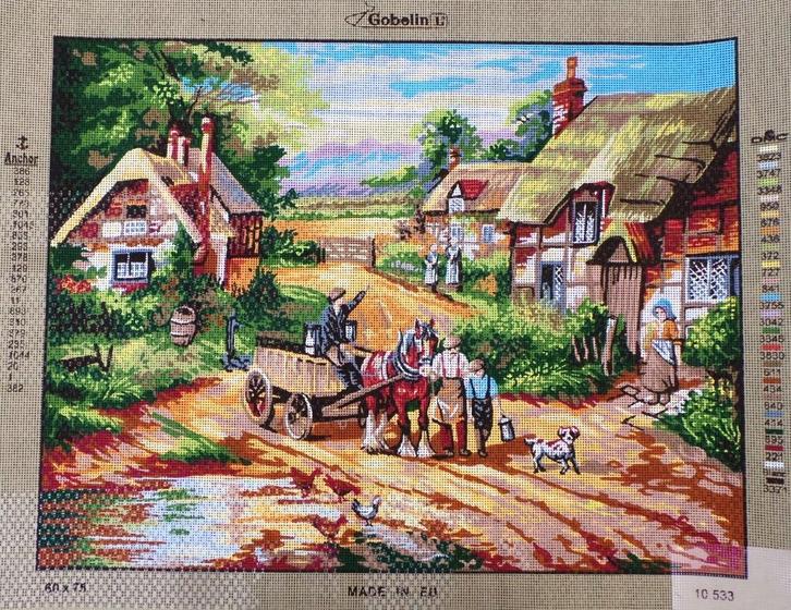 Cado voorbedrukt groot borduurstramien boerenerf 533, Hobby en Vrije tijd, Borduren en Borduurmachines, Nieuw, Onderdeel of Toebehoren