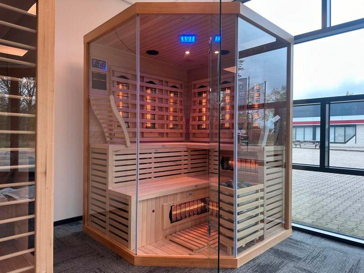 COMBI SAUNA INFRAROOD MET OPGIETKACHEL GRATIS BEZORGD! 🚚, Sport en Fitness, Sauna, Nieuw, Complete sauna, Fins of Traditioneel