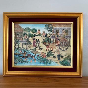 Schilderij op glas, Aziatisch, indonesisch, vintage, netjes beschikbaar voor biedingen