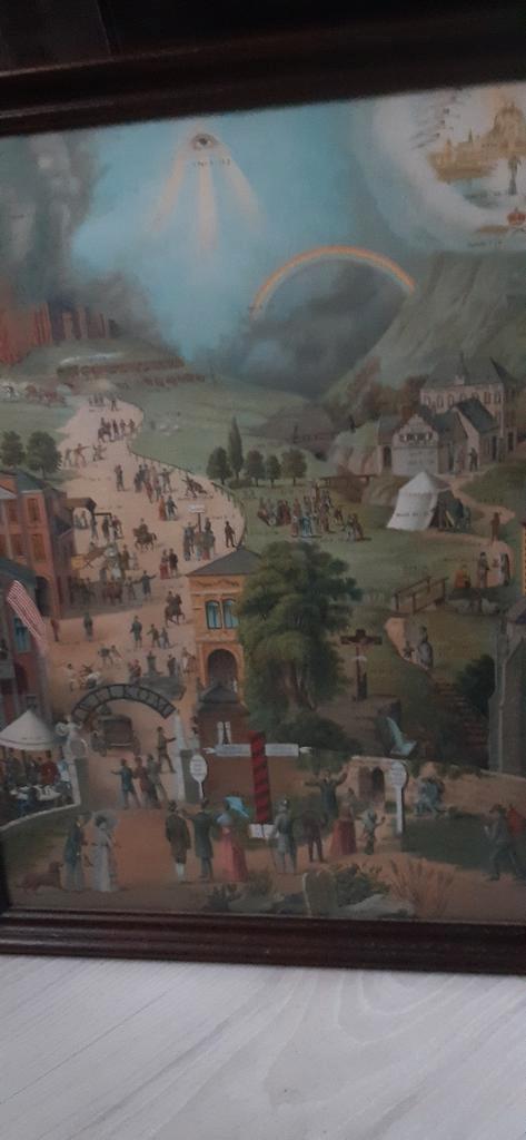 Prachtig schilderij "De brede en de Smalle weg ", Antiek en Kunst, Kunst | Schilderijen | Klassiek, Ophalen of Verzenden