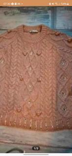 Gebreide kabelmotief trui met steentjes en steentjes, Ophalen of Verzenden, Zo goed als nieuw, Maat 46/48 (XL) of groter