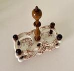 Antieke Salins porseleinen/houten houder olie- en azijnstel