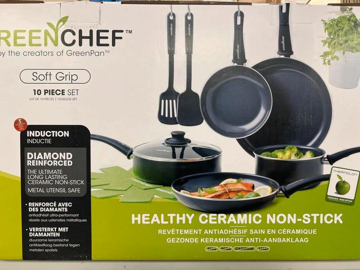GreenChef Pannenset - 10 Delig - Nieuwstaat, Huis en Inrichting, Keuken | Potten en Pannen, Zo goed als nieuw, Pannenset, Overige materialen