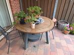 Tuintafel rond 100cm en 4 metalen stoelen, Tuin en Terras, Ophalen, Gebruikt, Overige materialen