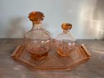 Artdeco Dienblad likeur fles persglas vintage rosaline set, Antiek en Kunst, Ophalen of Verzenden