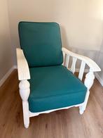 Vintage fauteuil met blauwe kussens, Huis en Inrichting, Fauteuils, Ophalen, Gebruikt, Minder dan 75 cm, 50 tot 75 cm