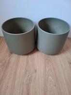 2x Keramiek Bloempotten Groen - 30cm Hoog, Tuin en Terras, Bloempotten, 25 tot 40 cm, Gebruikt, Rond, Minder dan 40 cm