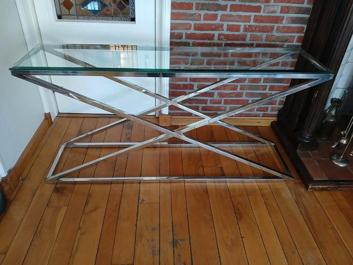 Sidetable Erik Kuster Style, Huis en Inrichting, Tafels | Sidetables, Gebruikt, 25 tot 50 cm, 150 tot 200 cm, Rechthoekig, Glas