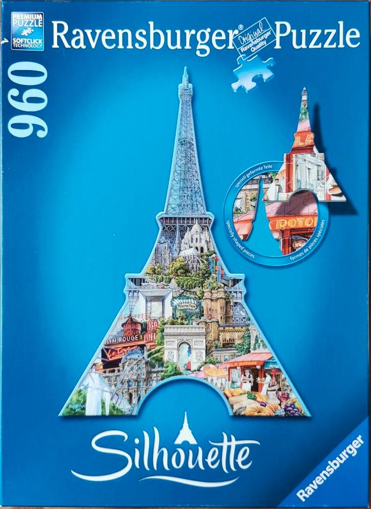 Ravensburger – Silhouette – Eiffeltoren, Parijs – 1000 st., Hobby en Vrije tijd, Denksport en Puzzels, Zo goed als nieuw, Legpuzzel