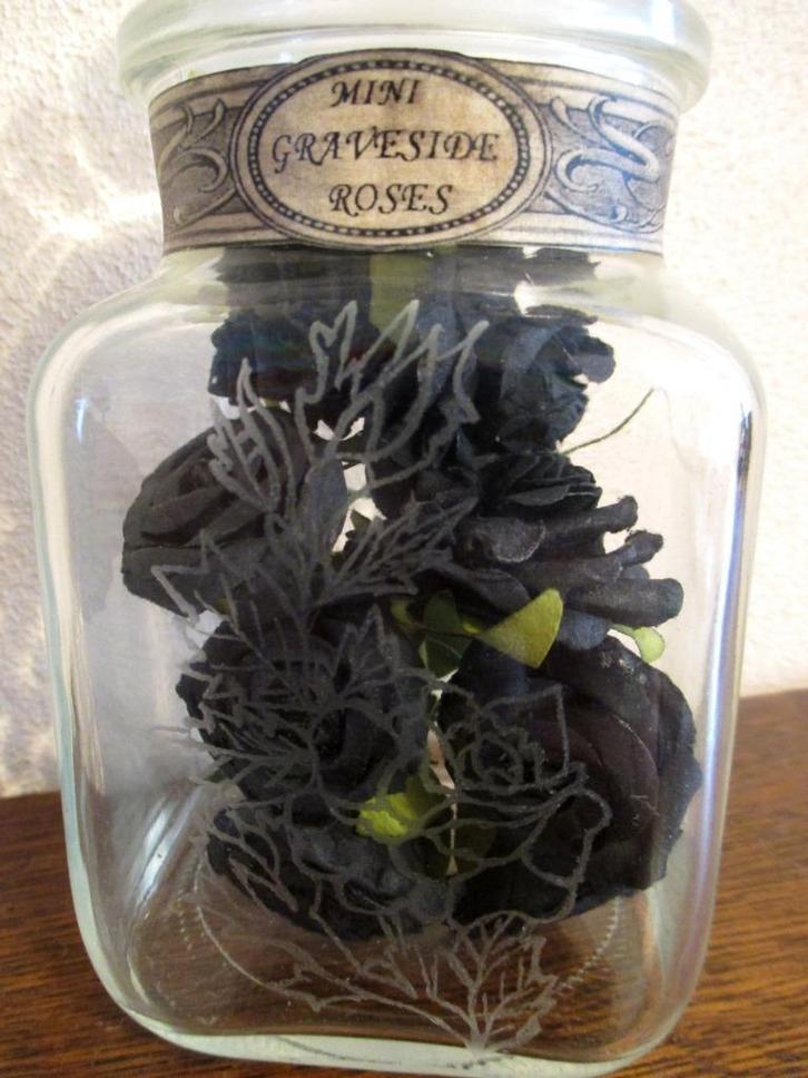 deco gif-pot met zwarte roosjes, vintage apotheek escaperoom, Huis en Inrichting, Woonaccessoires | Overige, Nieuw, Ophalen of Verzenden