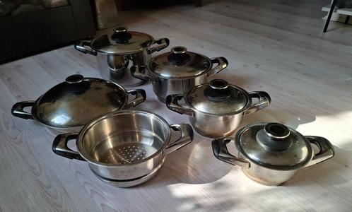 5-delige pannenset (18/10 Edelstahl) KOOPJE !!, Huis en Inrichting, Keuken | Potten en Pannen, Gebruikt, Pannenset, Rvs, Inductieplaat