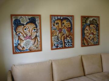 Cuba - Set van vier stuks figuratieve Cubaanse schilderijen!