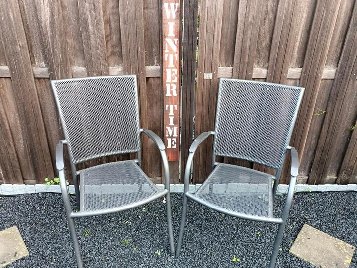 2 Tuinstoelen - Metaal, Tuin en Terras, Tuinstoelen, Gebruikt, Metaal, Ophalen