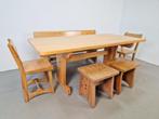Vintage Eetkamer set schragentafel bank stoelen krukken ´60, Huis en Inrichting, Complete eetkamers, Ophalen, N, N, 6 tot 8 stoelen