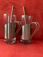 2 theeglazen met rvs houder en holle theelepels, Huis en Inrichting, Keuken | Servies, Glas of Glazen, Ophalen of Verzenden, Overige stijlen