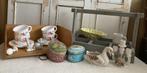 Brocante gereedschapsbak - blikjes - kandelaar - eendje, Antiek en Kunst, Curiosa en Brocante, Ophalen of Verzenden