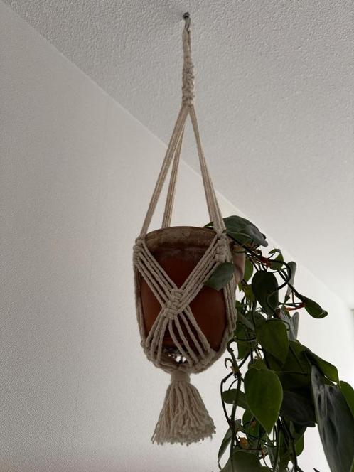 Macramé plantenhanger (zonder pot&plant) | Wit | Boho stijl, Tuin en Terras, Bloempotten, Zo goed als nieuw, Overige materialen