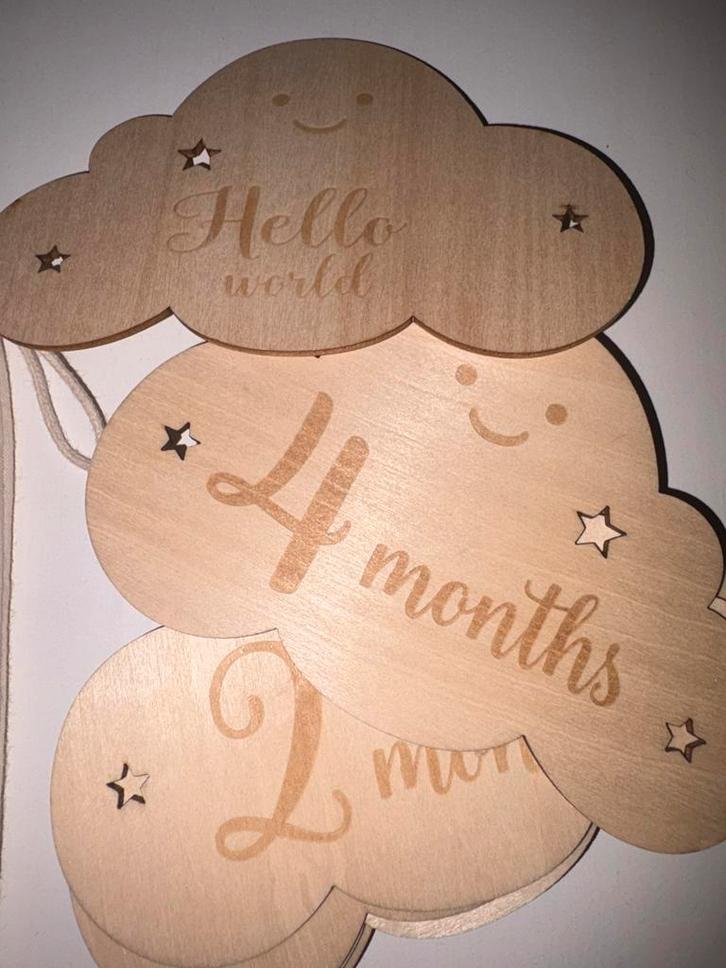 Houten Baby Mijlpaalset - Wolkjes, Kinderen en Baby's, Kinderspulletjes, Zo goed als nieuw, Ophalen of Verzenden