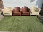 Club Fauteuile 4 stuks, Crème en Bruin, Ophalen of Verzenden, Gebruikt, Leer, Minder dan 50 cm