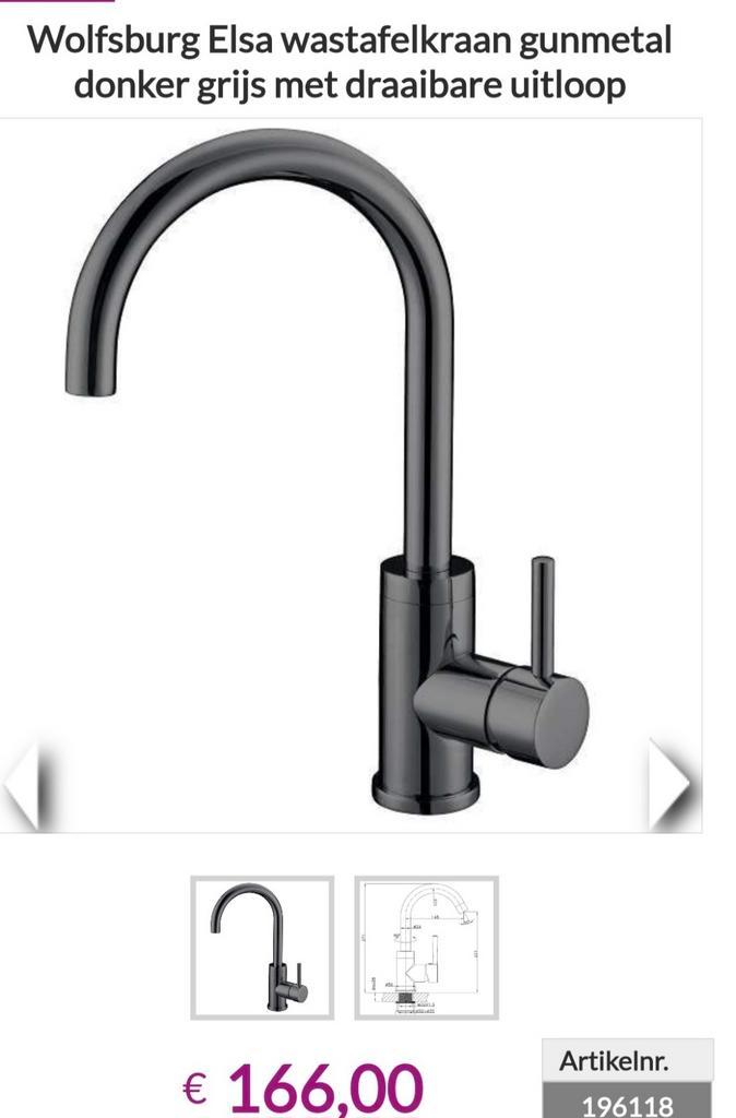 Wolfsburg Elsa Gunmetal Wastafelkraan - Nieuw!, Doe-het-zelf en Verbouw, Sanitair, Nieuw, Wastafel, Rvs, Ophalen of Verzenden