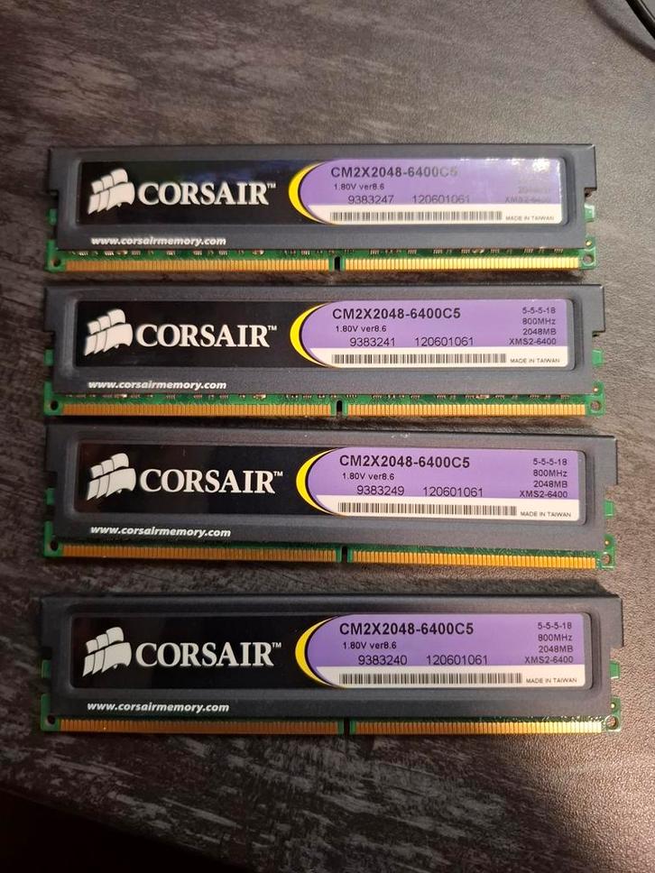 Corsair CM2X2048-6400C5 DDR2 RAM - 8GB (4x2GB), Computers en Software, RAM geheugen, Gebruikt, Desktop, 2 GB, DDR2, Ophalen of Verzenden