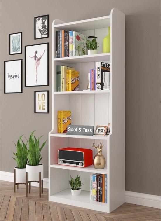Boekenkast - Wit en Bruin- Opbergrek Met 6 Planken, Huis en Inrichting, Kasten | Boekenkasten, Nieuw, 50 tot 100 cm, 150 tot 200 cm