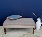 Grote landelijke vintage hocker, nieuwe stoffering, bankje, Ophalen, Gebruikt, Vintage, 100 tot 125 cm