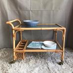 Rotan vintage serveerwagen. NU MET 20% KORTING., Overige materialen, 60 cm of meer, Gebruikt, Rechthoekig