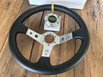 QSP 350mm 90mm leder zilver sportstuur autostuur stuur, Auto diversen, Tuning en Styling, Ophalen of Verzenden