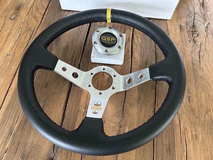 QSP 350mm 90mm leder zilver sportstuur autostuur stuur, Auto diversen, Tuning en Styling, Ophalen of Verzenden