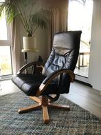 Vintage Deens Design Leren Lounge Stoel Unico + Hocker, Huis en Inrichting, Stoelen, Ophalen, Gebruikt, Zwart, Eén