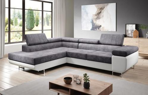Nieuwe trendy hoekbank grijs weefstof slaapbank met opberg, Huis en Inrichting, Banken | Bankstellen, Zo goed als nieuw, Hoekbank