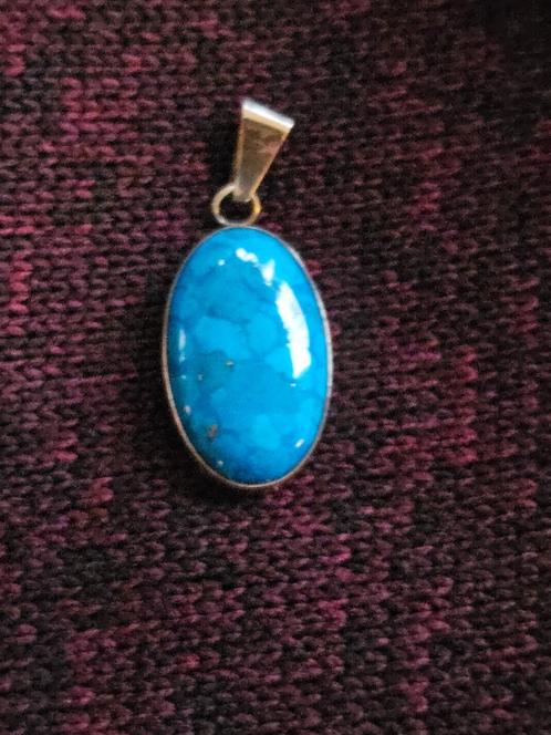 Zilveren hanger met hemelsblauwe edelsteen, Sieraden, Tassen en Uiterlijk, Kettinghangers, Zo goed als nieuw, Zilver, Zilver, Met edelsteen