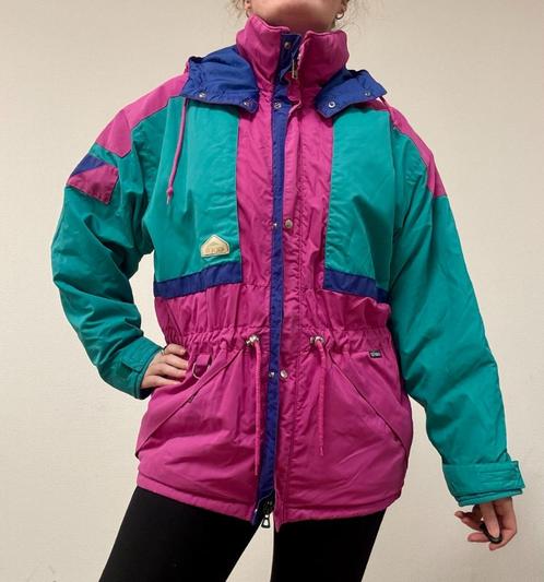 Vintage ski jas - Eider roze, blauw, turquoise maat L / 42, Kleding | Dames, Wintersportkleding, Gedragen, Jack, Maat 42/44 (L)