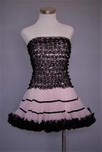 Licht roze met zwart organza mini strapless jurk, Zo goed als nieuw, Roze, Boven de knie, Ophalen