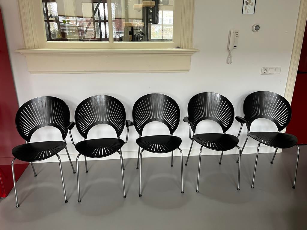 Nanna Ditzel Trinidad design eetkamer stoelen - Set van 5, Ophalen, Gebruikt, Klassiek design, Zwart