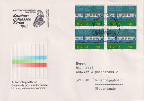 Zwitserland 1985 Openbaar Vervoer Trein in blok van 4, Postzegels en Munten, Postzegels | Eerstedagenveloppen, Beschreven, Europa