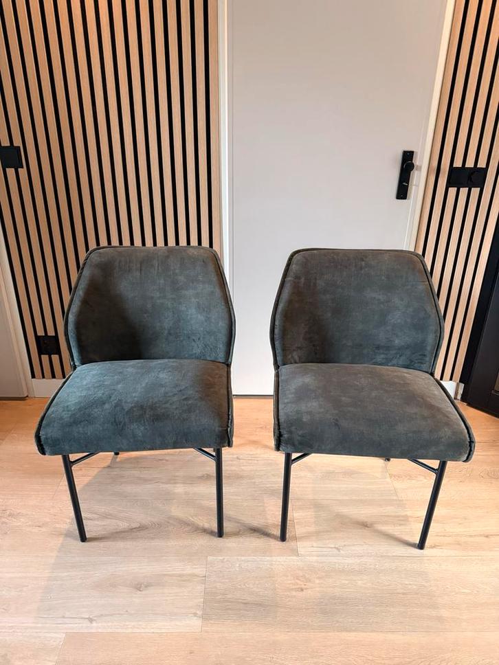 2 groene velvet eetkamerstoelen Trendhopper, Huis en Inrichting, Stoelen, Zo goed als nieuw, Twee, Stof, Overige kleuren, Ophalen of Verzenden