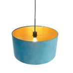 Velours lampenkap blauw QAZQA, Ophalen, 25 tot 50 cm, Blauw, Rond