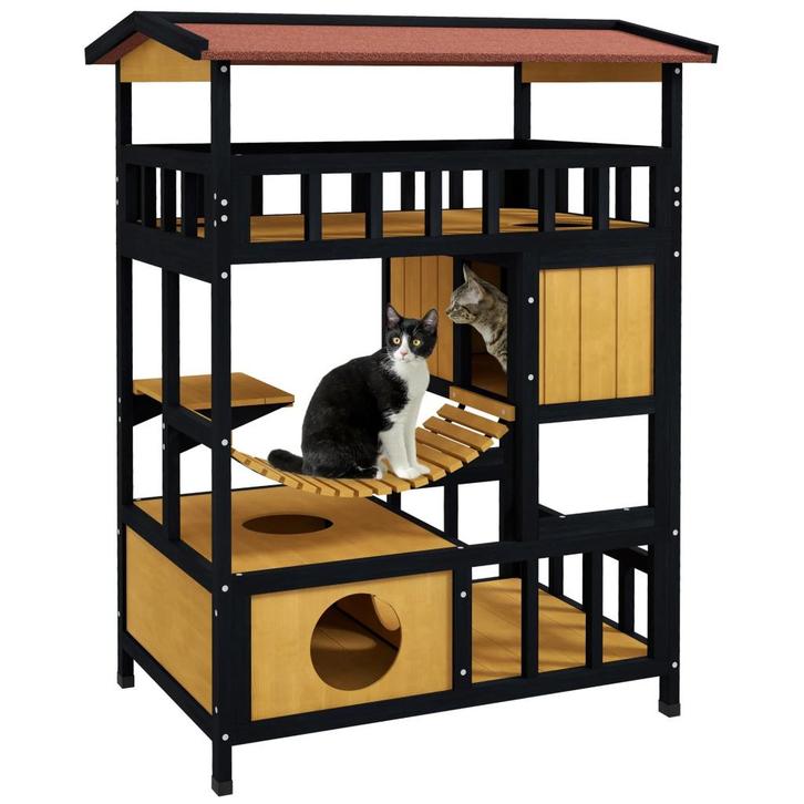 Houten Kattenschuur met Natuurlijke Hangbrug, Dieren en Toebehoren, Kattenspeelgoed, Nieuw, Overig speelgoed, Verzenden