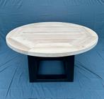 Ronde eiken tafel dia 1.50 met houten blokpoot LEEGVERKOOP!!, Nieuw, 100 tot 150 cm, 100 tot 150 cm, Rond