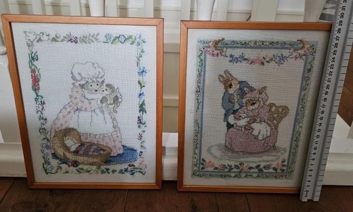 Borduur schilderijtjes-2x  vintage- ook verzenden, Hobby en Vrije tijd, Borduren en Borduurmachines, Zo goed als nieuw, Overige typen